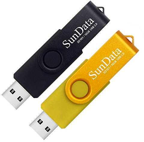 SunData Chiavetta USB 16GB 2 Pezzi PenDrive Girevole USB2.0 Flash Drive Thumb Drive Memoria Stick per Archiviazione Dati con Luce LED (2 colori: Nero Oro)