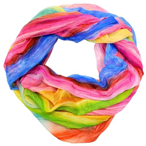 JameStyle26 färggrann siden, sommarsjal, regnbåge, silke, uni, rund halsduk, tubhalsduk, stola, halsduk, lätt