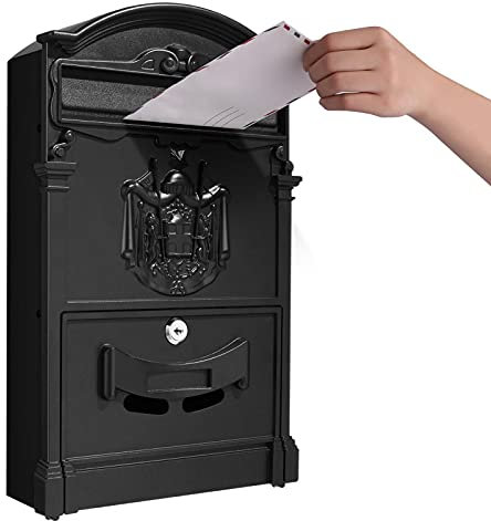 Tooluck Boite aux Lettres Murale, Boîte aux Lettres à Domicile de Grande Capacité, Boite au Lettre Extérieur Normalisé, Boite aux Lettres Vintage en Métal Le Noir