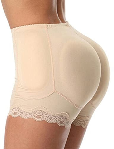TOEECY Damen Butt Lifter Taille Enhancer Shapewear mit 5 Herausnehmbarer Hüfte Pads Spitze Unterhose Po Push Up Hip Enhancer Höschen Bauchweg Bauchkontrolle (Beige,S)