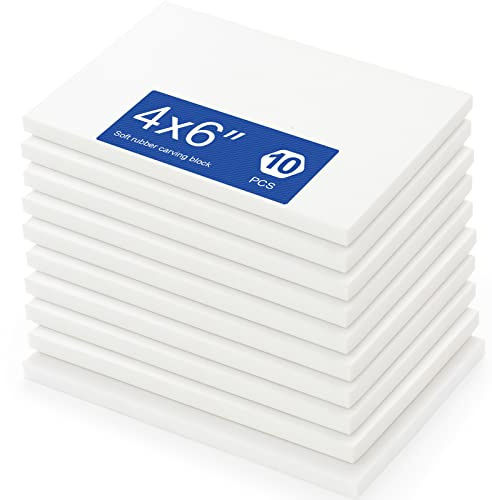 Falling in Art White Rubber Carving Block, 4 x 6 Easy Cut Lino Blocks, Soft Linoleum Block for Printmaking, Stamps, Crafts(10 Pack)