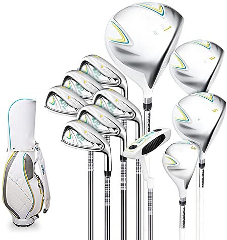 Damen-Golfschläger-Set, komplett für Rechtshänder, Elegante Damen-Anfänger-Übungsschläger-Sets mit Golfschlägern und Standtasche, 11 Schläger.