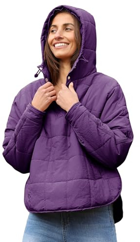 AMEBELLE Women's Oversized Hooded Puffer Jacket Quilted Lightweight Winter Warm Pullover Padded Hoodies Coat(2611-Purple-M)