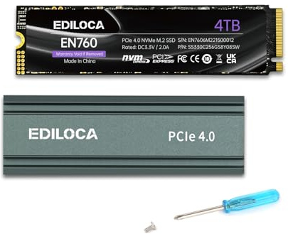 Ediloca EN760 SSD 4TB NVMe SSD M.2 mit Kühlkörper,Gaming für PS5, Laptop und Desktop PC, SSD Festplatte PCIe Gen4, bis zu 5000 MB/s, 3D NAND TLC, Internes Solid State Drive