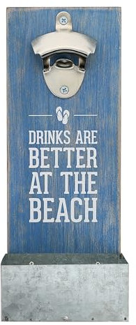 Pavilion - at The Beach - Abridor de botellas de cerveza rústico montado en la pared, abridor de botellas con recogedor de tapas, regalos para hombres y amantes de la cerveza, decoración de pared del