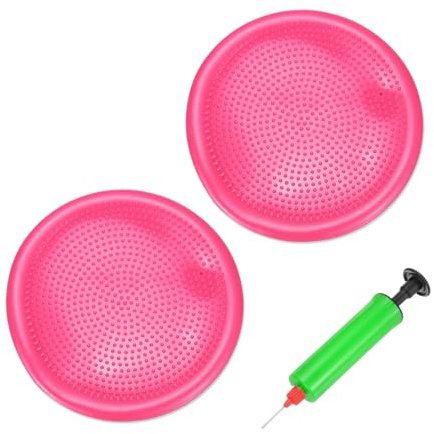 PATIKIL 2 Pcs Cojín de Equilibrio Inflable 13.2, Disco de Equilibrio Flexible con Bomba de Mano para Ejercicios de Estabilidad del Núcleo, Fortalecimiento Físico, Rosa