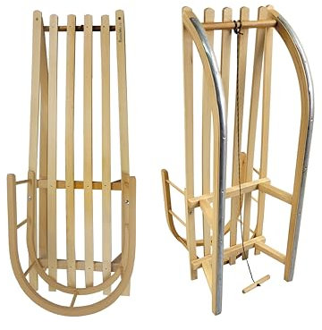 Kinderschlitten 90 cm mit Rückenlehne - Holzschlitten aus massivem Buchenholz - Rodelschlitten Schneeschlitten Davoser mit Leine & Griff - robuste Kufen mit Leichtlauf-Stahlkufenbeschlägen