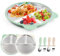 Set de 2 Platos Bebe con Ventosa Silicona Vajilla Bebe de Acero Inoxidable Platos para Bebés Divididos Cubiertos Bebé con Cucharas Tenedores Utensilios Antideslizantes para Bebé Alimentación Autónoma