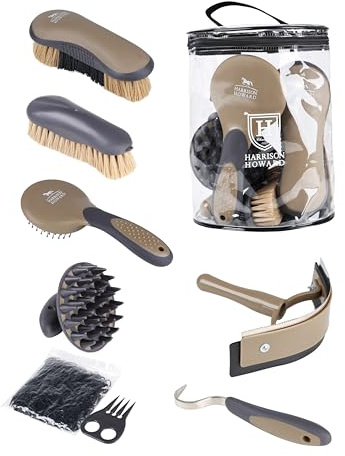Harrison Howard Horse Grooming Brush Set, 7 Essential Grooming Brushes for Daily Horse Care, Body, Mane, Tail & Shedding Use Brown