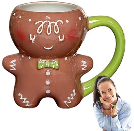 Tasses de Noël en céramique – Pot à poignée ergonomique en pain d'épices – Tasse à café de 280 ml – Pour femme, automne, enfants, hommes, voyage glacé, thé, Halloween