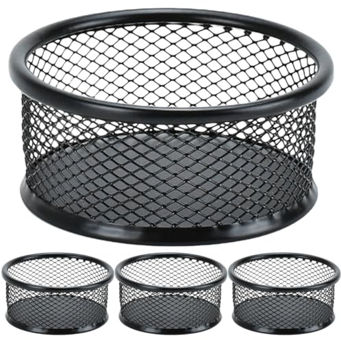 ULTECHNOVO Lot de 4 Distributeurs de Trombones en Maille Noire Supports de Rangement Ménager Compacts pour Bureau et École Contenants Pratiques pour Petites Fournitures de Bureau