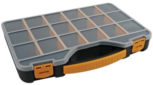 Perel Boite de rangement compartimentée vide, boîte rangement outils bricolage, boite compartiment, couvercle en plastique transparent, 16 séparateurs amovibles, empilable, 327 x 258 x 47 mm,