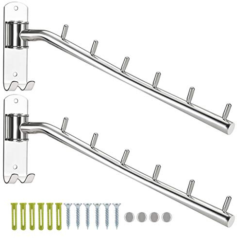 Bosszi 2-Pack Wall Mounted Folding Clothes Hanger Rack, Stainless Steel Clothes Hooks with Swing Arm Holder Space Saving Clothing Hanging System Closet Storage Organizer Heavy Duty Drying Rack
