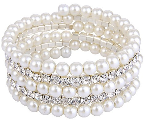 EVER FAITH Braccialetto Donna, Cristallo Austriaco Sposa Strato Crema Colore Avorio Perla simulata Trasparente
