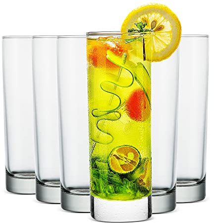 LUXU Premium Highball Drinking Glasses (Set of 6)-10 oz Tom Collins Glasses,Clear Tall Glass Cups,Cute Cocktail Glasses,Lead-free Water Glasses Bar Glassware for Mojito Beverages and Mixed Drinks