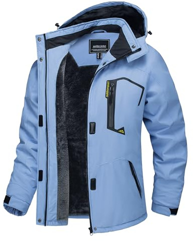 TACVASEN Damen Winddicht Wasserdicht Funktionsjacke Winter Wandern Outdoorjacke Arbeitsjacke Funktionsjacken Hiking mit Taschen, Hellblau, XL