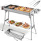 Barbacoa de Carbón Portátil, Parrilla de Acero Inoxidable Plegable, Barbacoa Carbon XXL con Sartén Antiadherente para Jardín, Terraza, Picnic, Camping