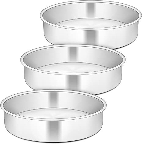 Herogo,Juego de 3 moldes redondos de acero inoxidable para tartas, moldes de 3 capas, moldes para tartas para cumpleaños, 5 cm de profundidad y diseño sin costuras, duradero y apto para lavavajillas