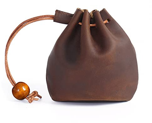 Lederbeutel, Vintage Münzbeutel, Leder Retro Münzbörse Portemonnaie Ledergeldbeutel Geldbörse Kleingeldbörse Schlüssel Etui mit Kordelzug für Männer, Frauen