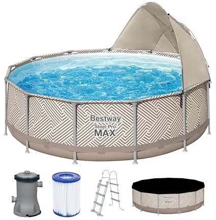 Bestway | Steel Pro MAX Round Above Ground Pool Set with Canopy, Family Above Ground Pool