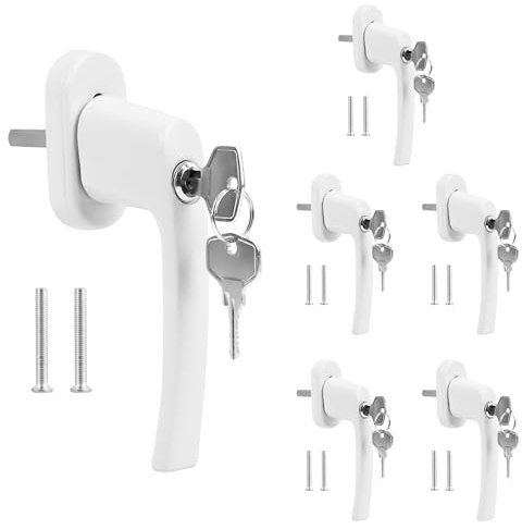 AZKEEGREY Lot de 6 poignées de fenêtre verrouillables blanches - Longueur de la tige : 35 mm - Serrure de fenêtre en aluminium avec clés - Pour fenêtres, portes de balcon, porte de terrasse