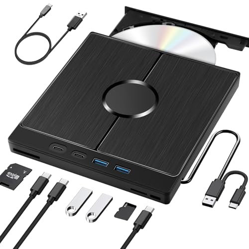 Dictien Externes CD Laufwerk für Laptop,DVD Laufwerk Extern USB3.0 mit SD/TF,Externes DVD Laufwerk für PC,für MacBook,für Windows 11/10/8/7/XP/OSX/Linux