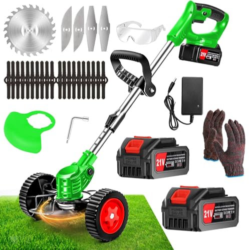 Akku-Rasentrimmer 21V Elektrischer Rasentrimmer - Rasentrimmer Mit 4.0AH Akku-Batteriebetriebener Garten-Rasen-Unkraut-Trimmer Elektro-Trimmer Gartenkantenfräser mit 3 Arten Klingen für Garten, Hof