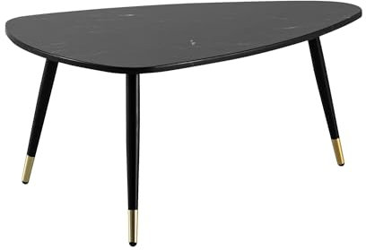 Wohnling Couchtisch 90x60x41 cm mit Marmor Optik Schwarz, Dreibein Wohnzimmertisch mit Metall-Gestell, Sofatisch Dreieckig Tisch Wohnzimmer, Beistelltisch