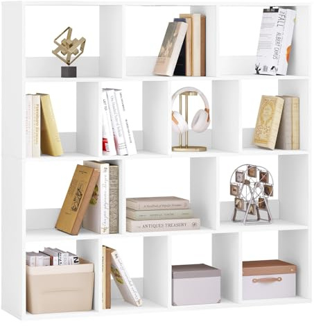 eSituro Libreria, Scaffale in Piedi con 14 Scomparti, Scaffale Cubo Aperto, per Soggiorno Studio Ufficio, Salvaspazio, 120x120x30 cm, Bianco