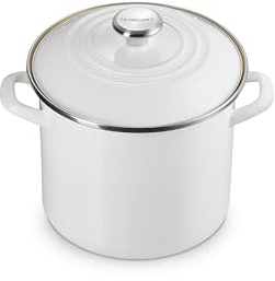 Le Creuset Enamel on Steel Traditional Stockpot, 8 qt., White with Stainless Steel Knob