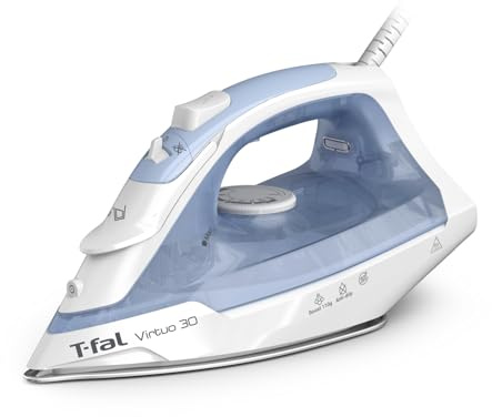 T-Fal Virtuo Steam Iron for Clothes Garment Steamer, Burst of Steam & Spray, Portable Iron and Steamer for Clothes, Ceramic Nonstick Soleplate, 1400 Watts, Anti-Drip, Auto-Off, Easy Ironing, Blue