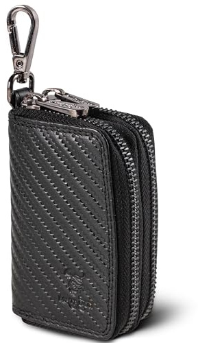 MATADOR Nyckelfodral herr läder #KOPENHAGEN med ädel presentlåda, elegant bilnyckelfodral med nyckelring, RFID-plånbok för kort, lyxig nyckelväska med dubbelt fack, Svart kol, S