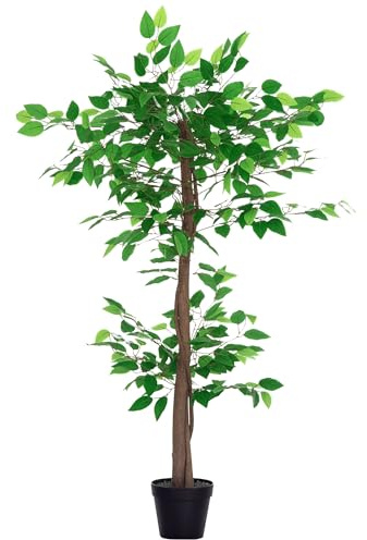 Outsunny Pianta Artificiale per Interni da 546 Foglie con Vaso in Cemento, Pianta Finta in PP e PE, Ø16x120 cm, Verde Marrone e Nero