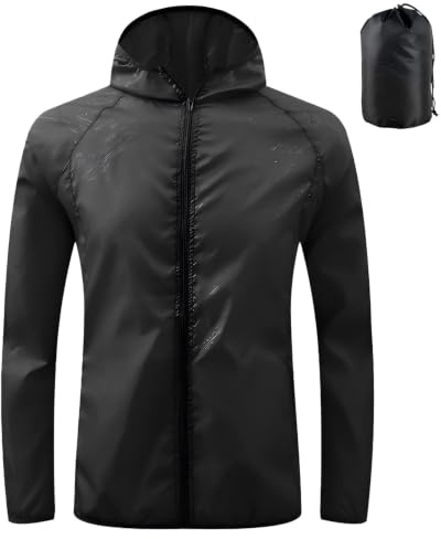 JiaYouLC Men's Packable Lightweight Waterproof Jacket No Pocket Hooded Raincoat in a Bag Sun Protection Windproof Rain Jacket