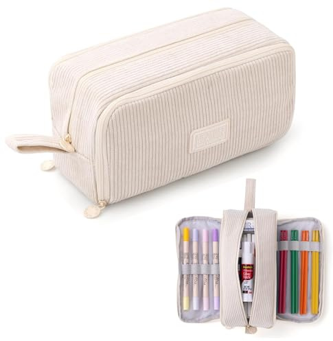 Jiuyaoyaoyao Estuche Con 3 Compartimentos De Pana Para Adolescentes, Estuche Escolar Portátil Grande Para Niñas, Escuela Y Oficina