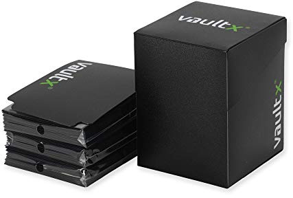 Vault X Trading Card Deck Box and 150 Black Card Sleeves, fits 100+ Sleeved Cards, Large Standard, Card Holder Storage Box, for MTG Commander Game, TCG (Black)