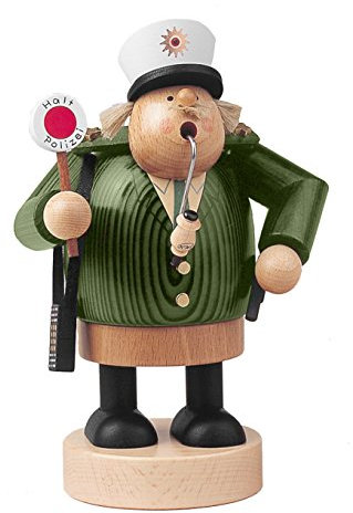 KWO Policeman Smoking Man Figurine, Wood, Multi-Colour, 30 x 30 x 20 cm