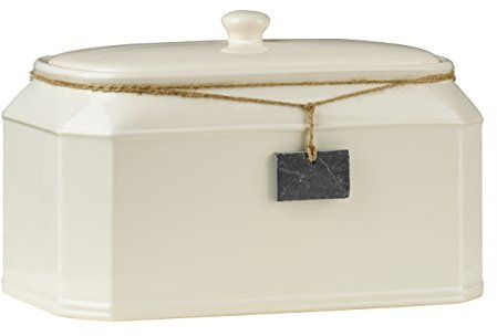Premier Housewares Rural Touch Dolomite Bread bin Tagged Biscuit Tin with Lid Biscuit Jar Crock Bread Basket Bread Storage Cream 23H x 35W x 24D cm, 14 x 8 x 8
