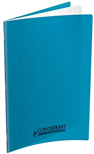 CONQUERANT Cahier Classique 24x32cm Grands Carreaux Seyès 96 Pages Agrafées Couverture Polypro Turquoise