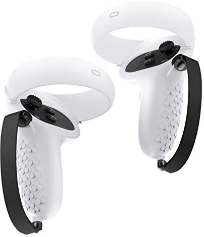 Ozkak Controlador Grips Cover Accesorios Compatible con Oculus Quest 2, protector de silicona suave y antideslizante con correa ajustable para los nudillos, para Meta Quest 2(Blanco)