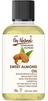 Oxy Naturals Sweet Almond Oil 30ml: Nourishing Care for Skin, Hair, Nails & Body - Ideal for Massage, Cuticles, Face, and Stretch Marks - Pure Carrier Oil for Aromatherapy