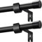 2 Stücke Vorhangstange Schwarz Gardinenstange Ausziehbar Curtain Rod aus Edelstahl Verstellbare Gardinen Stangen schwarz mit Kappenknäufen für Schlafzimmer, Esszimmer, 220-310CM