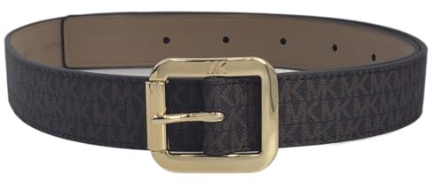 Michael Kors 556267C Damengürtel aus Leder, Braun mit goldfarbenem Hardware-Logo-Design, Größe L, Braun, L