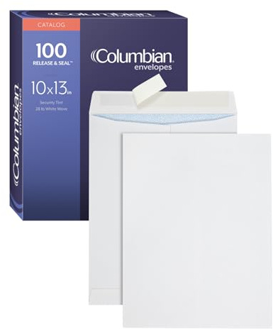 Columbian 10 x 13 Catalog Envelopes, Self Seal Closure, Security Tint, 28 lb White Wove, for Mailing Flat Letter Size Documents, 100 Per Box (COLO337)