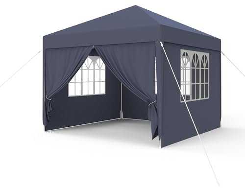 FIVMEN Carpa 3x3m Carpa para Fiestas con Paneles Laterales y Ventanas Pabellón de Jardín Cenador de Poliéster Protección UV Impermeable Gazebo Exterior, Antracita
