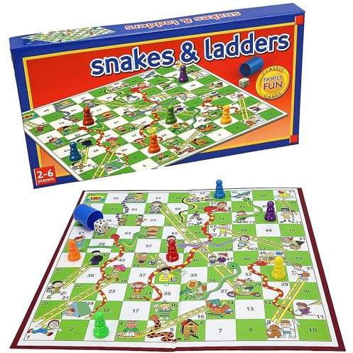 Classic Snakes & Ladders - Game for Children and Adults, Traditional Family Game, Foldable Board, Instructions Included (Snakes & Ladders)