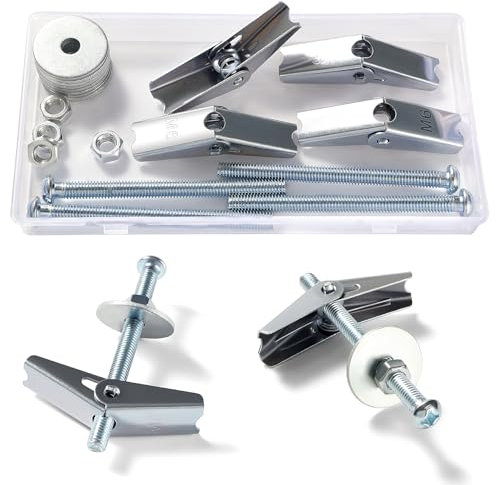 Lyeteung 4 Juegos M6 Anclajes de Palanca, Perno de Palanca de Resorte, Juego de Pernos de Palanca y Tuerca de Mariposa, con Tuercas Hexagonales, Arandelas, para Placa de Yeso