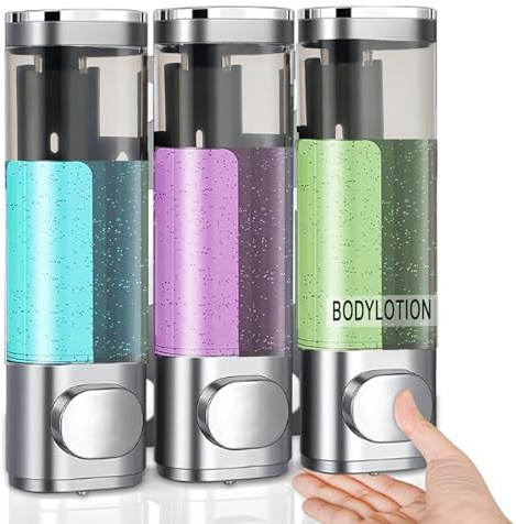 Dispenser per shampoo e balsamo, dispenser di sapone da doccia 3 in 1, senza trapano, dispenser per shampoo a parete per doccia, dispenser per doccia per bagno e hotel, grande capacità