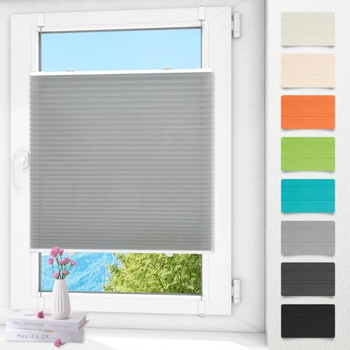 Plissee ohne Bohren klemmfix Grau 85x210cm Plisseerollo mit Klemmträger Blickdicht easyfix Jalousie Rollo für Fenster und Tür