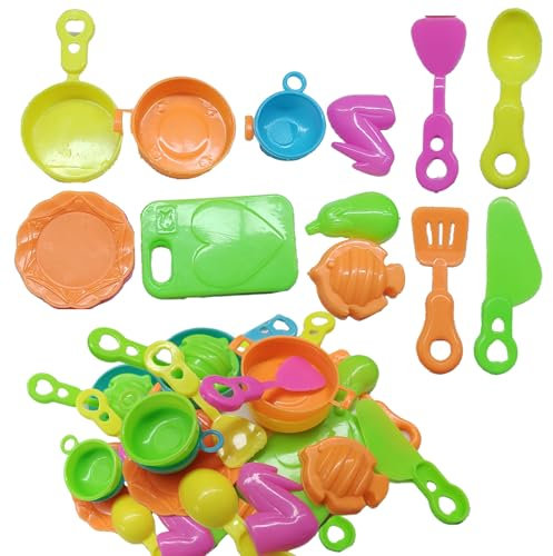 Puppengeschirr kinderküche Plastik Set bpa frei 60 stück für Matschküche,Spielküche,Kinderküche Zubehör für Kinder ab 3 Jahren